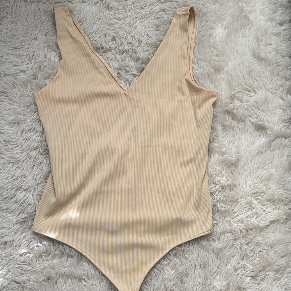 Express Tan Ribbed Bodysuit